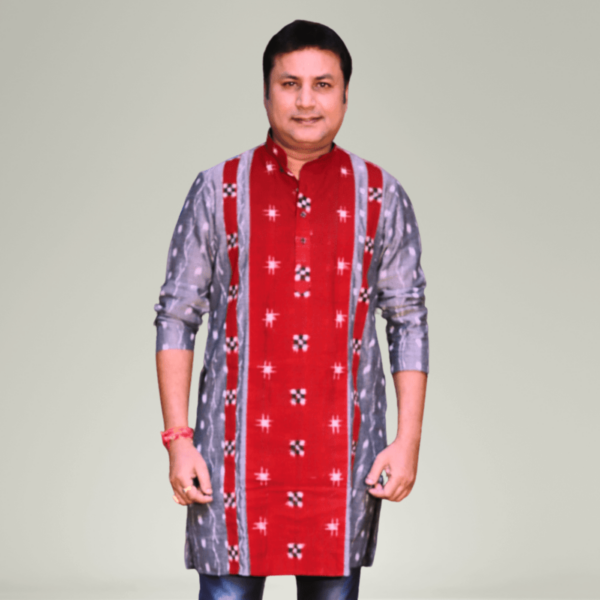 Grey and Maroon Star Sapta Design Kurta for Men