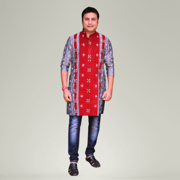 Grey and Maroon Star Sapta Design Kurta for Men - Image 3